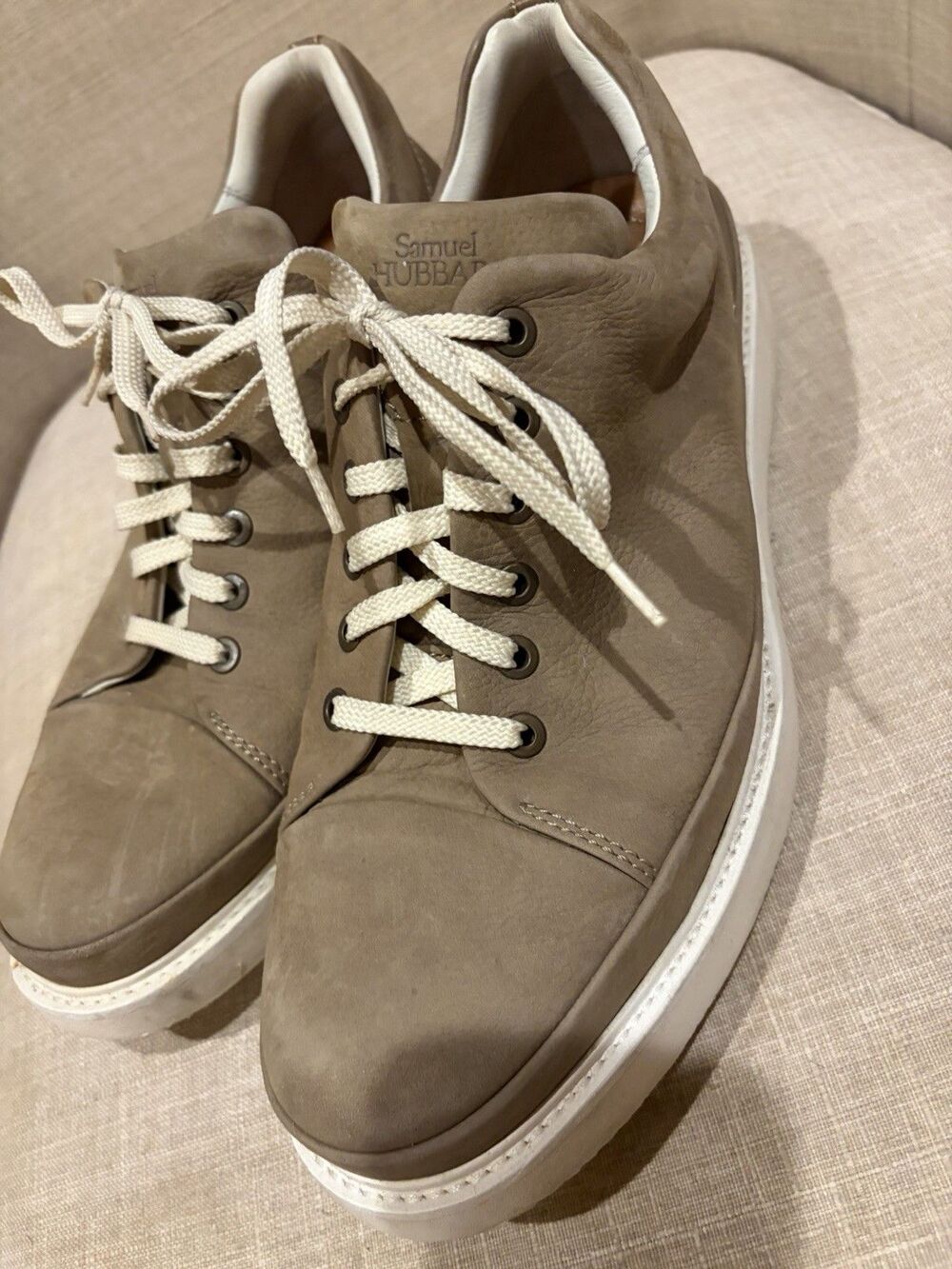 Samuel Hubbard Taupe Leather Men's Casual Sneakers on Vibram Sole 10M Comfort